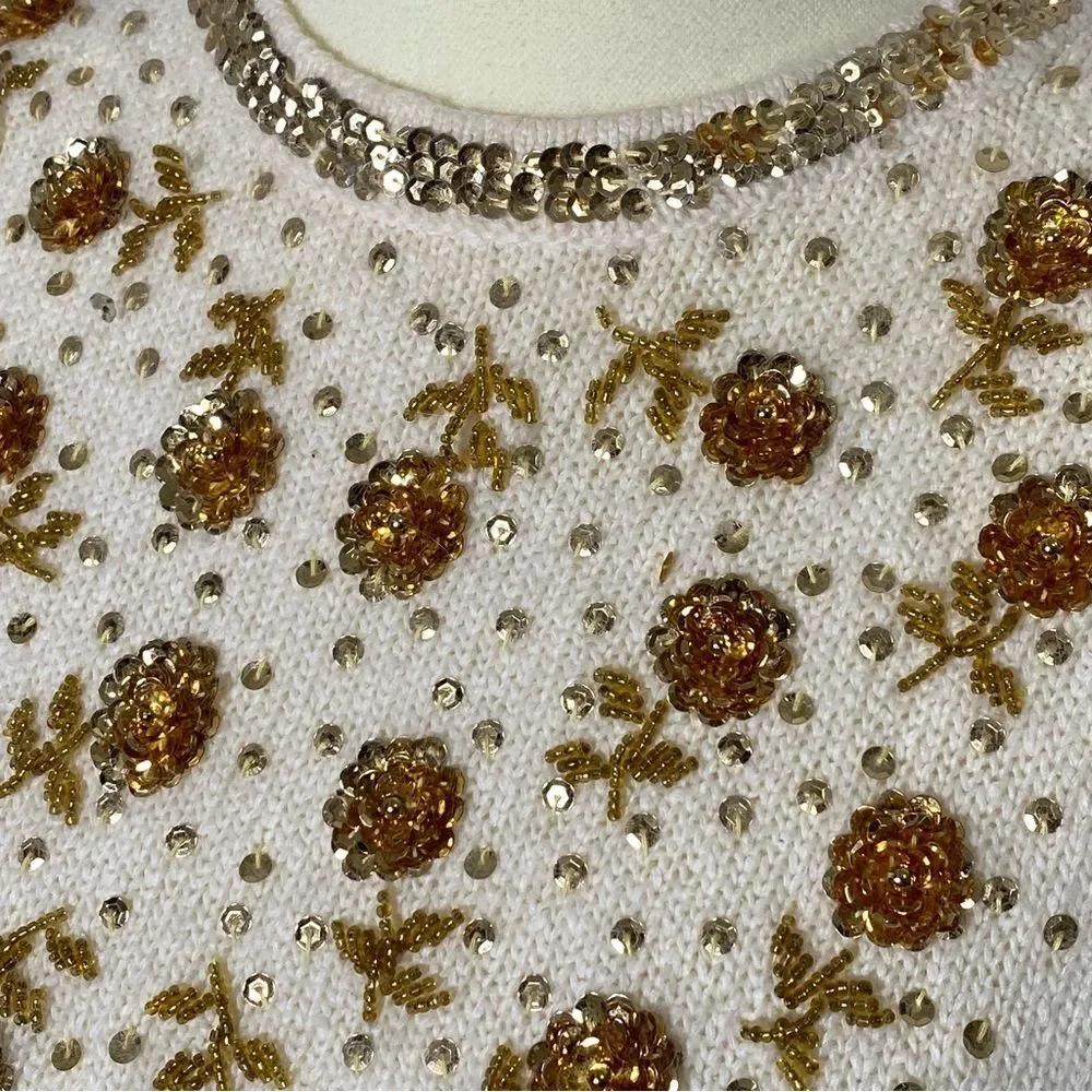 Worthington Vintage Silk, Angora & Lambswool Ivory Knit Sequin Sweater Women's M